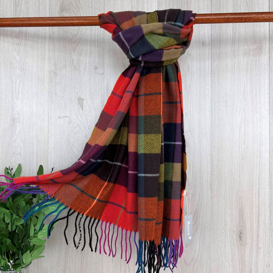 Orange Fine Checked Winter Scarf With Fringe