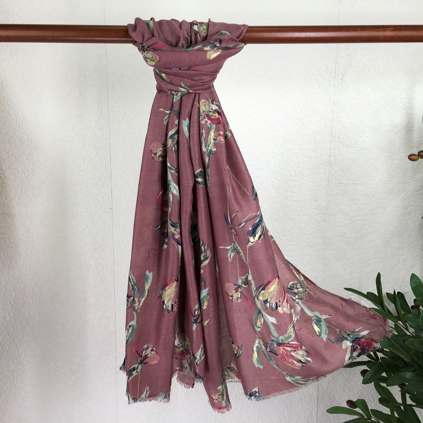 Pink Lightweight Winter Floral Scarf