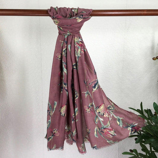 Pink Lightweight Winter Floral Scarf