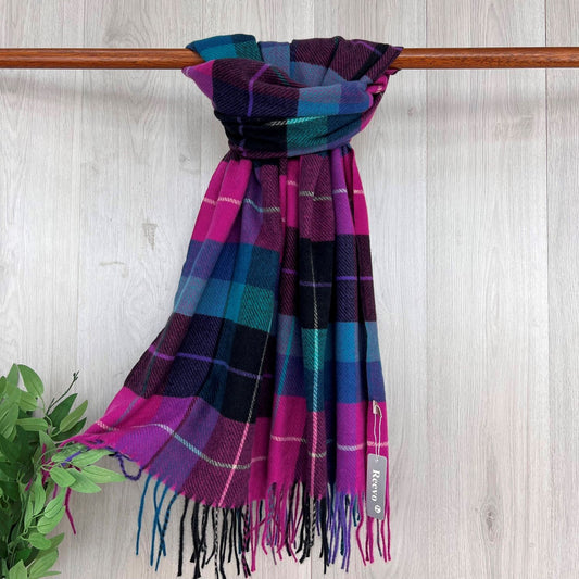 Pink Fine Checked Winter Scarf With Fringe