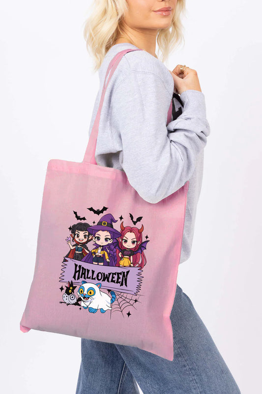 Spooky K-Pop Printed Cotton Tote- Pink