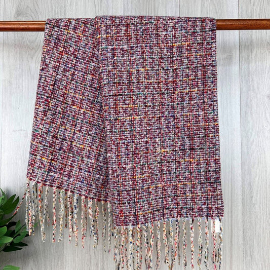 Red Chunky Winter Fleck Pattern Fringed Scarf