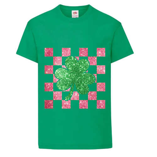 Glitter Checkboard shamrock Green T-Shirt