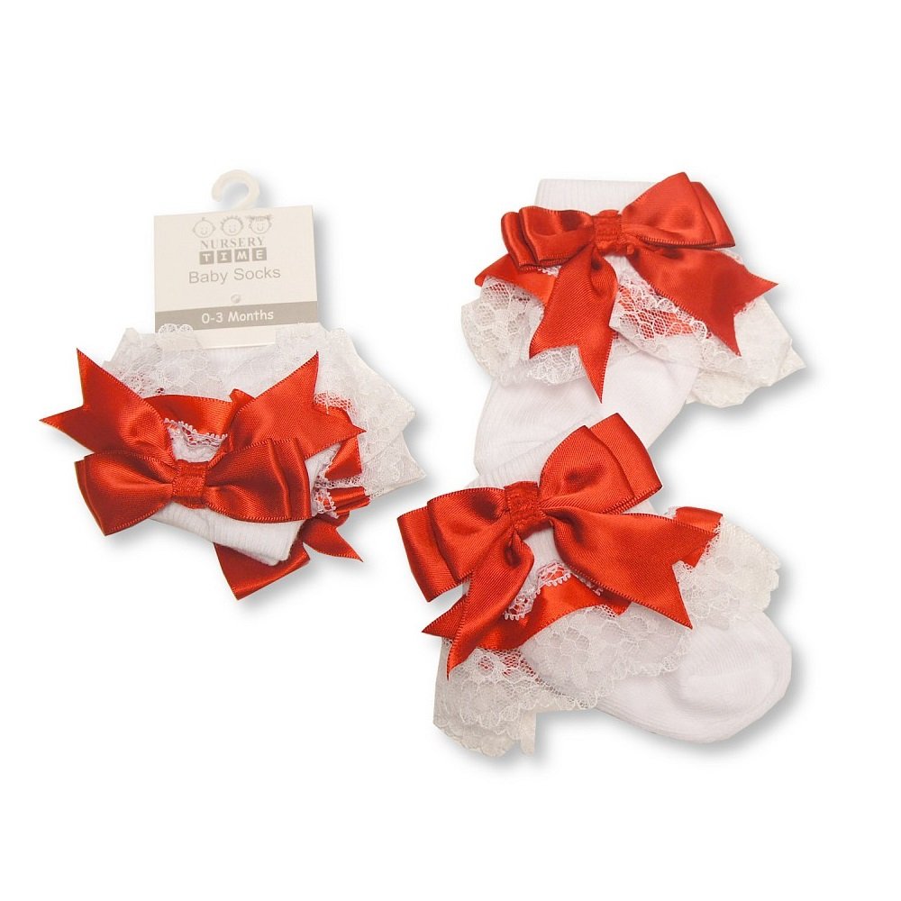 Baby Lace Socks with Red Bow
