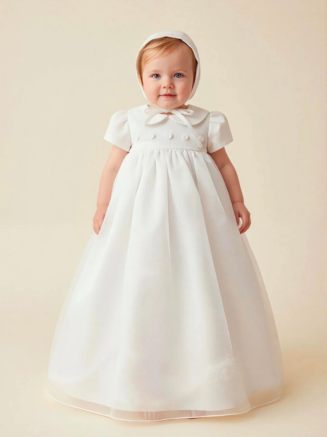 Girls white Christening Gown and Bonnet Set
