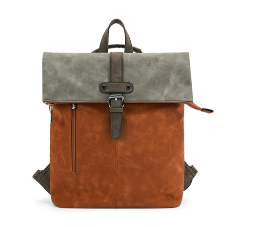 Suede Two Tone Backpack with Buckle Fastner