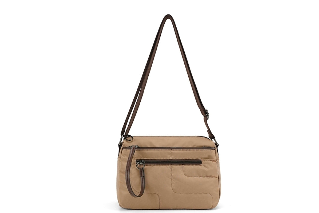 Soft Shell modern Crossbody Bag with Two Front Zip Pockets and Square Pattern