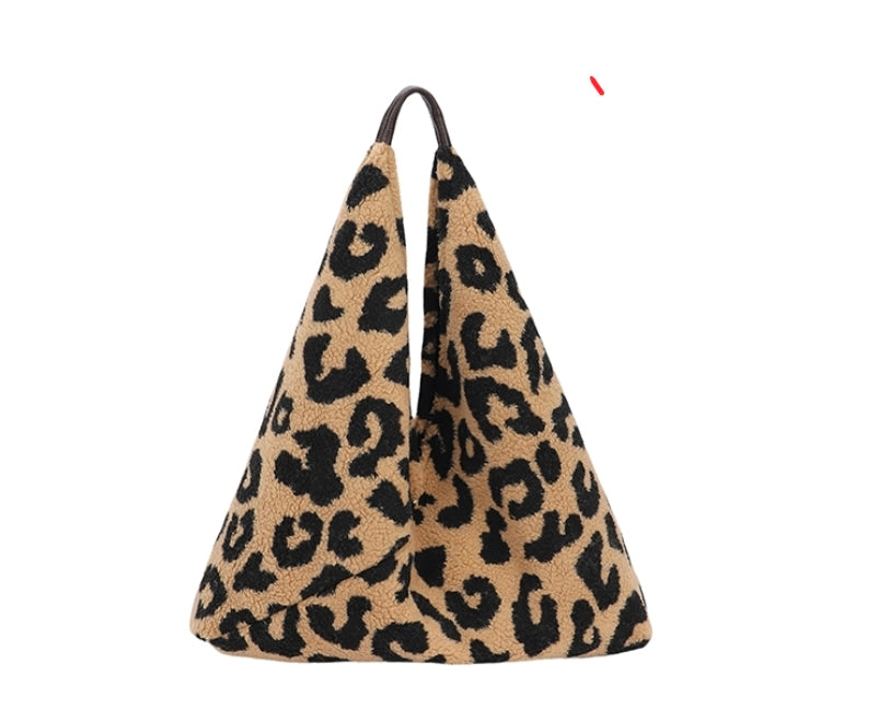 Triangle Animal Print Fur Shoulder Bag