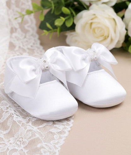Baby Girl White Mary Soft Soled Bow Strap Christening Shoe