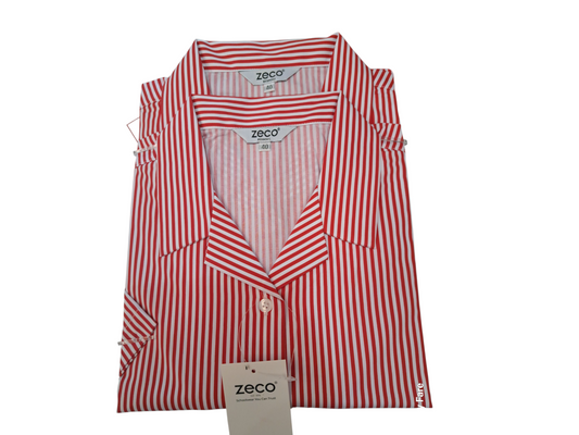 Lagan Short Sleeve Red and White Summer Open Neck Shirt