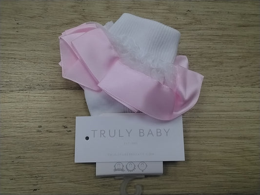 NT White Ankle Sock with Pink Frill