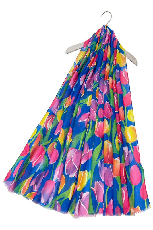 Tulip flower print frayed scarf