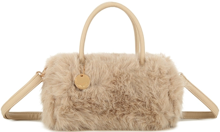 Small Plain Fur Crossbody bag with Handle and Strap