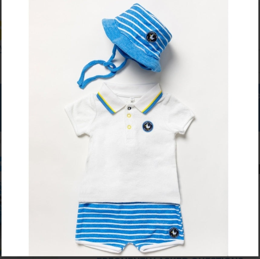 Baby boy Terry t-shirt, short and bucket hat