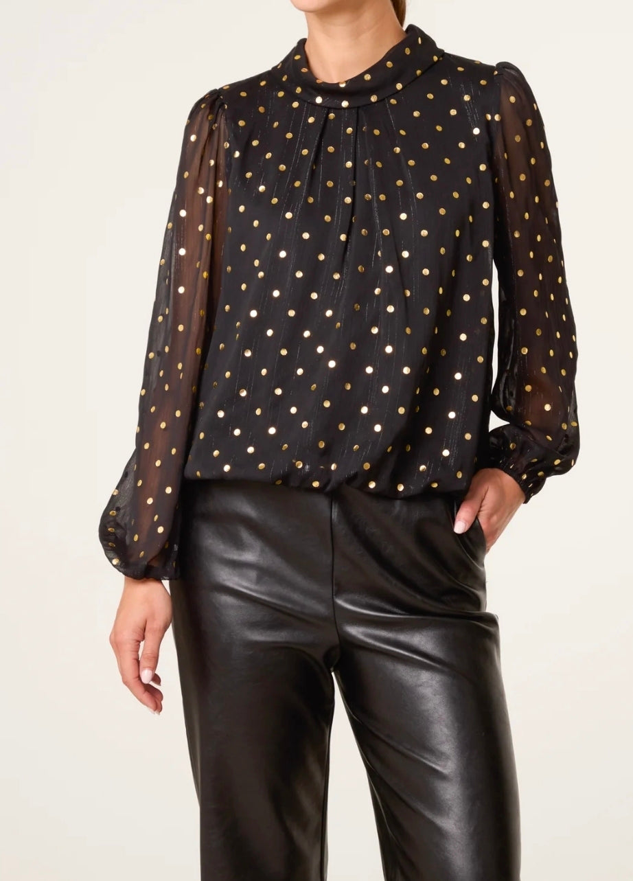 Button Through Bubble Hem Polkadot Shirt