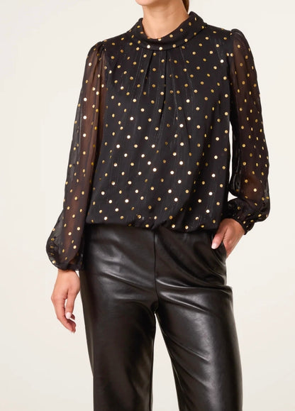 Button Through Bubble Hem Polkadot Shirt