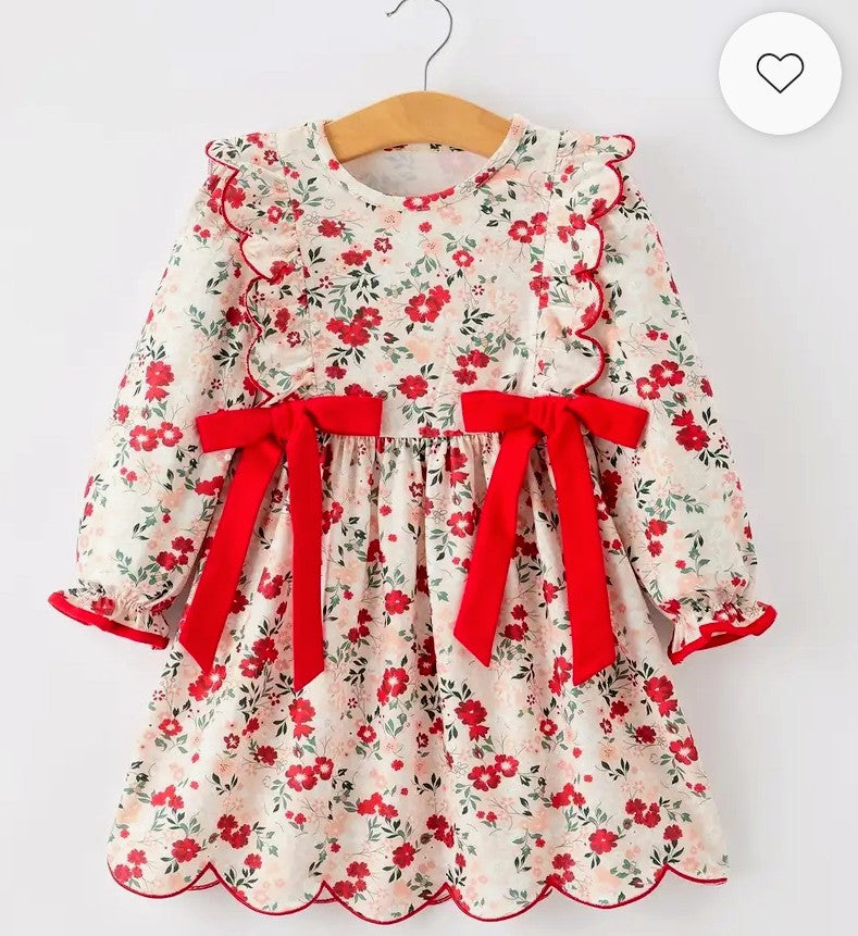 Floral Bow Girls Twirl Dress