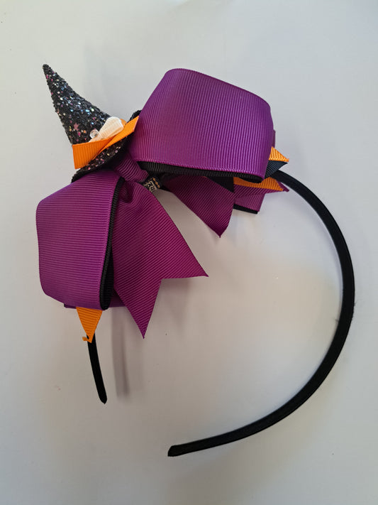 Headband Glitter Witches Hat and Bow 2965