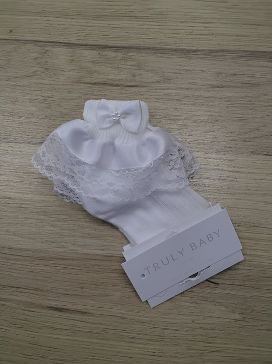 Sara Jayne White Pearl Bow Sock