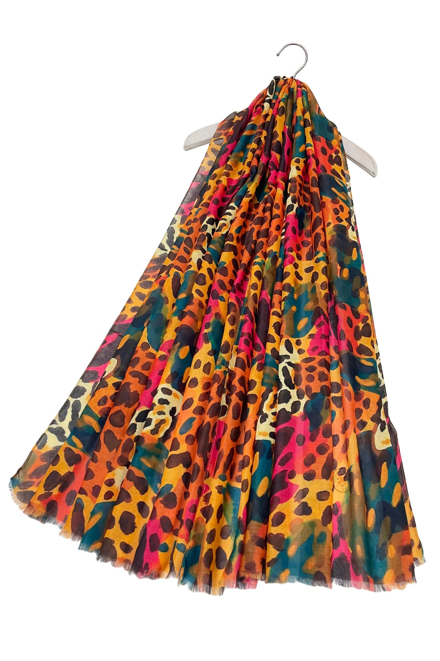 Bright safari cheetah print frayed scarf