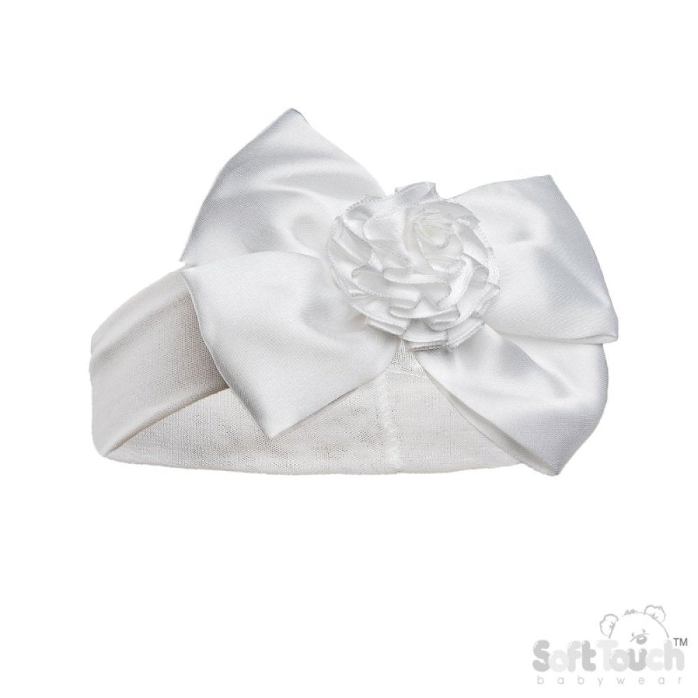 White Headband with Bow and Flower