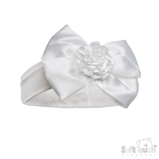 White Headband with Bow and Flower