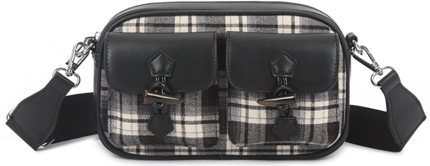 Small Tartan Crossbody Bag With Two Front Pockets
