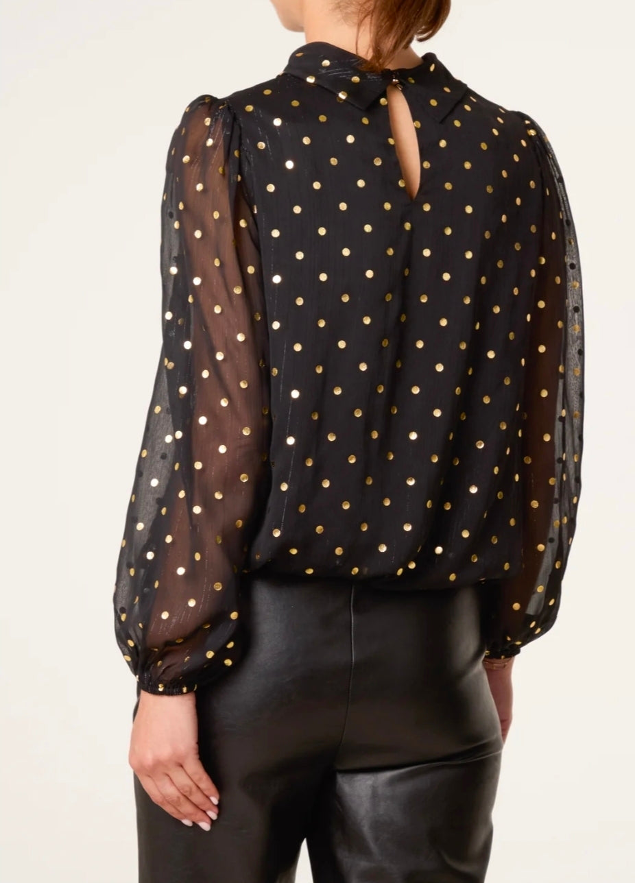 Button Through Bubble Hem Polkadot Shirt