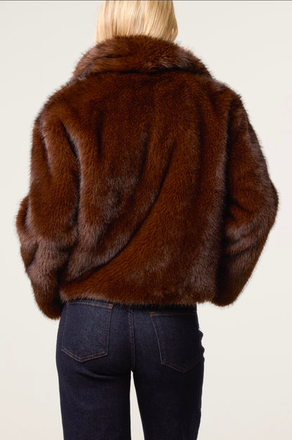 Luxurious Chocolate Faux Fur Cropped Jacket