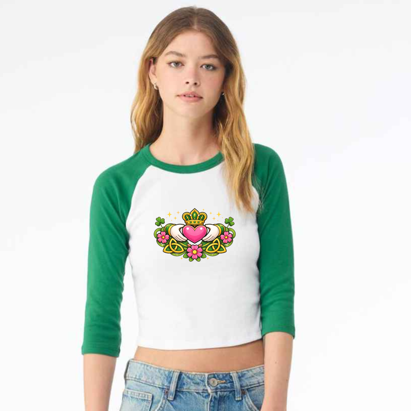 Claddagh Heart (EXCLUSIVE DESIGN) Green & White Basball Top
