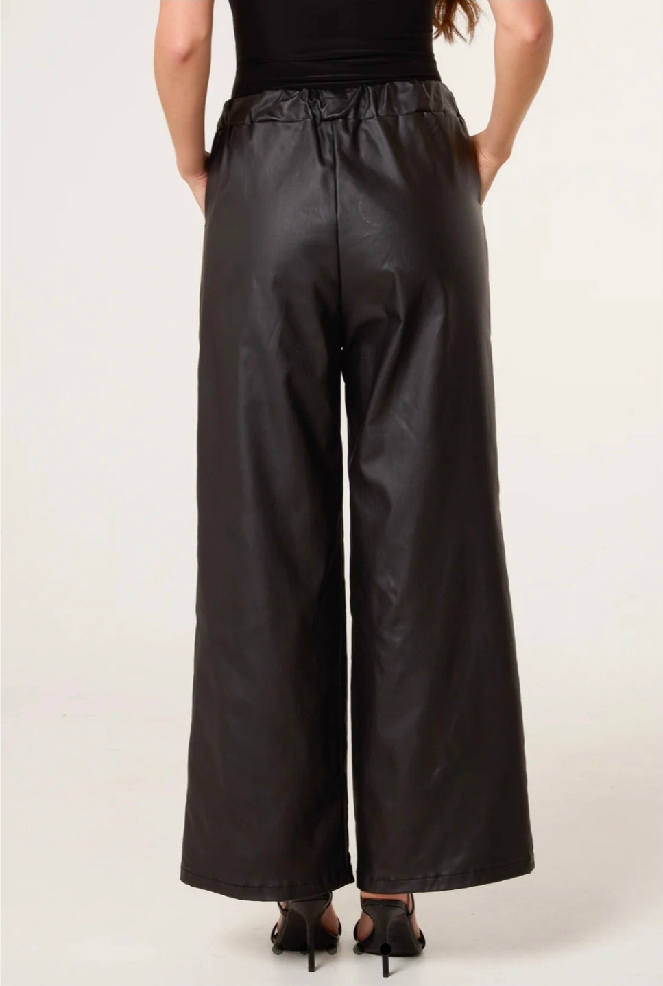 Ladies Black PU Wide Leg Magic Trousers One Size (8-16)