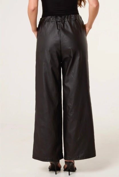 Ladies Black PU Wide Leg Magic Trousers One Size (8-16)