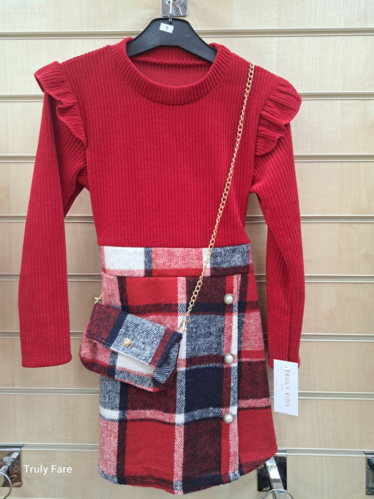 Red Tartan Dress and Bag Set 3356