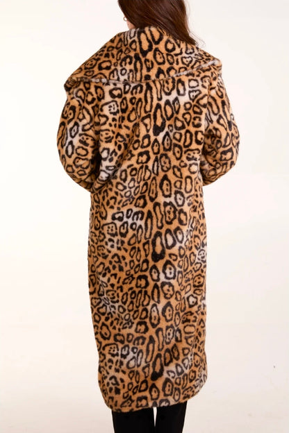 Leopard Print Extreme Collar Long Coat