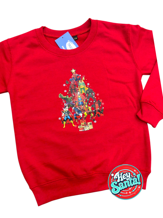 Christmas Jumper Superhero Christmas Tree Red