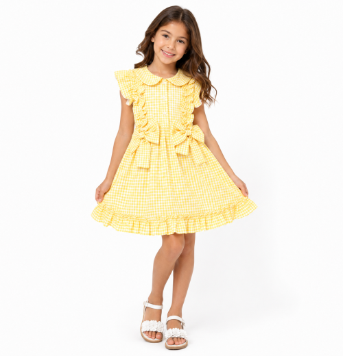 Fashion Summer Dress Yellow Frill & Bow