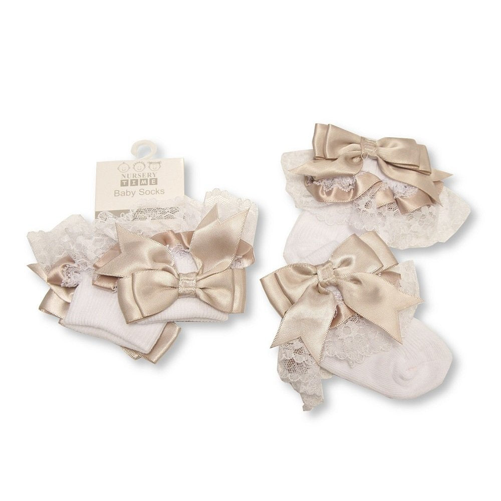 Baby Lace Socks with Taupe Bow
