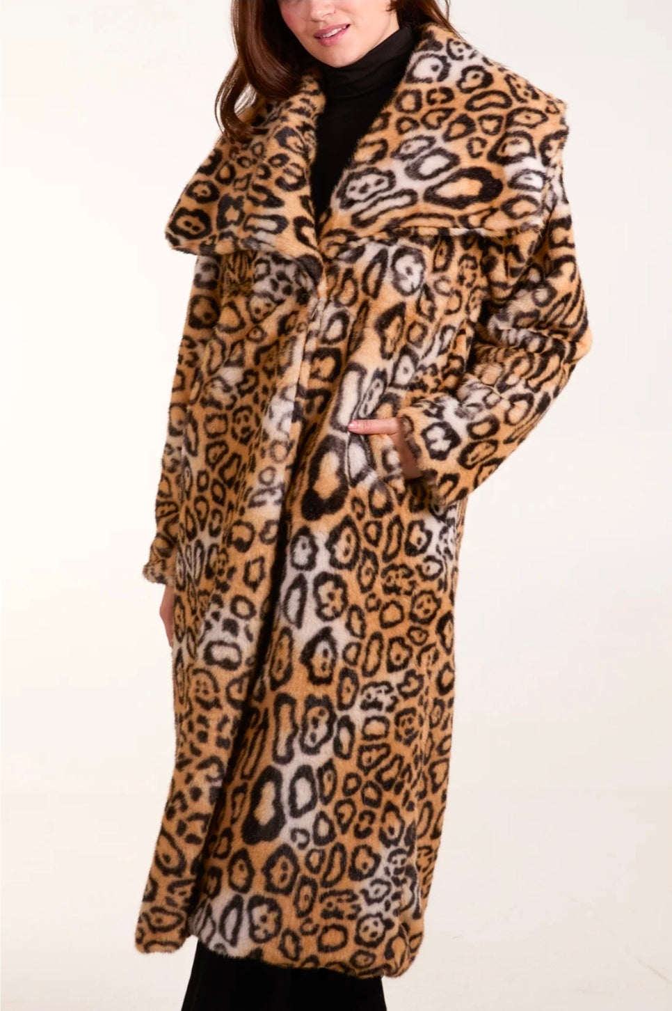 Leopard Print Extreme Collar Long Coat