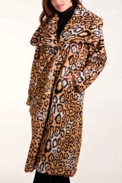 Leopard Print Extreme Collar Long Coat