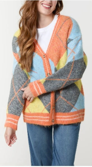 Colour Block Cardigan Orange