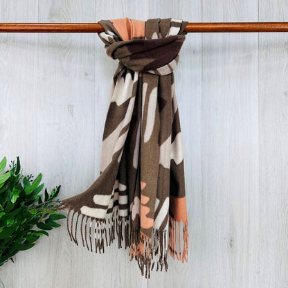 Taupe Neutral Colour Winter Fringed Scarf