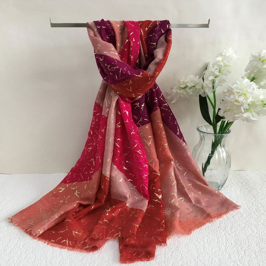 Hot Pink Lightweight Winter Scarf With Foil Design