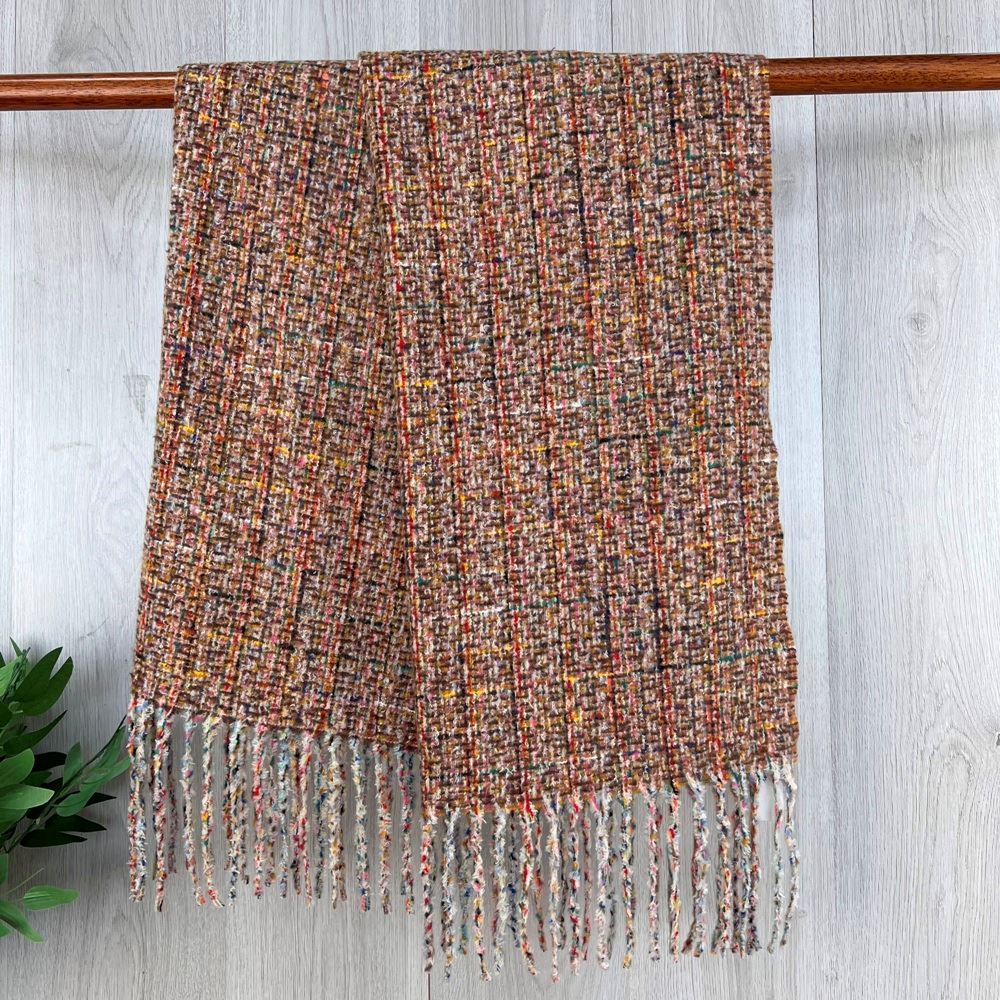 Taupe Chunky Winter Fleck Pattern Fringed Scarf