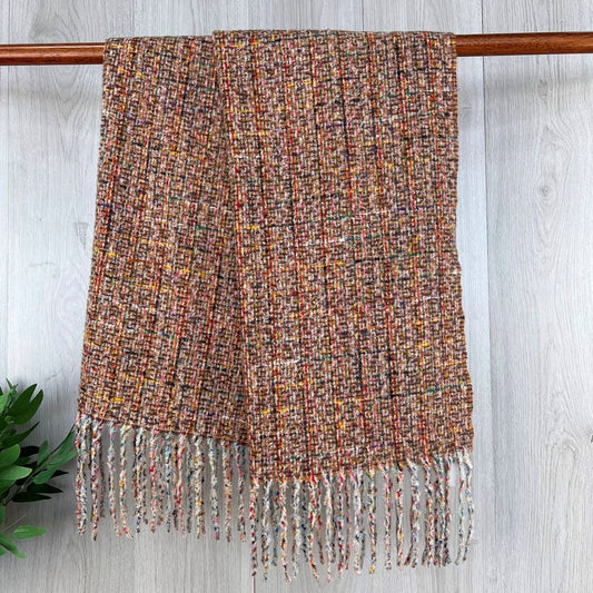 Taupe Chunky Winter Fleck Pattern Fringed Scarf