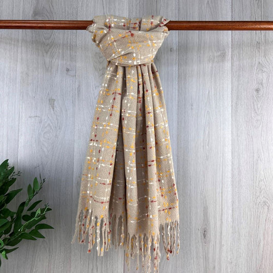 Taupe Neutral Coloured Fine Winter Scarf With Fleck Design