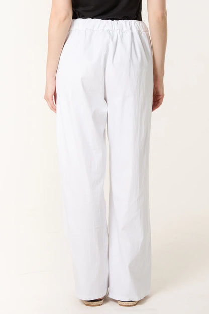 Magic Drawstring Wide Leg White Trousers