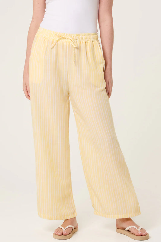 Lemon Cotton Blend Striped Wide Leg Trousers