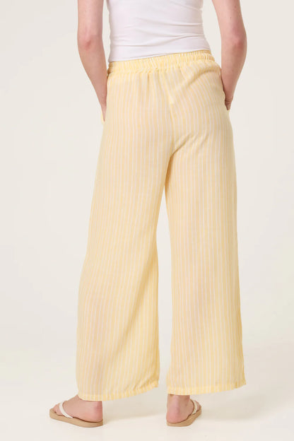 Lemon Cotton Blend Striped Wide Leg Trousers