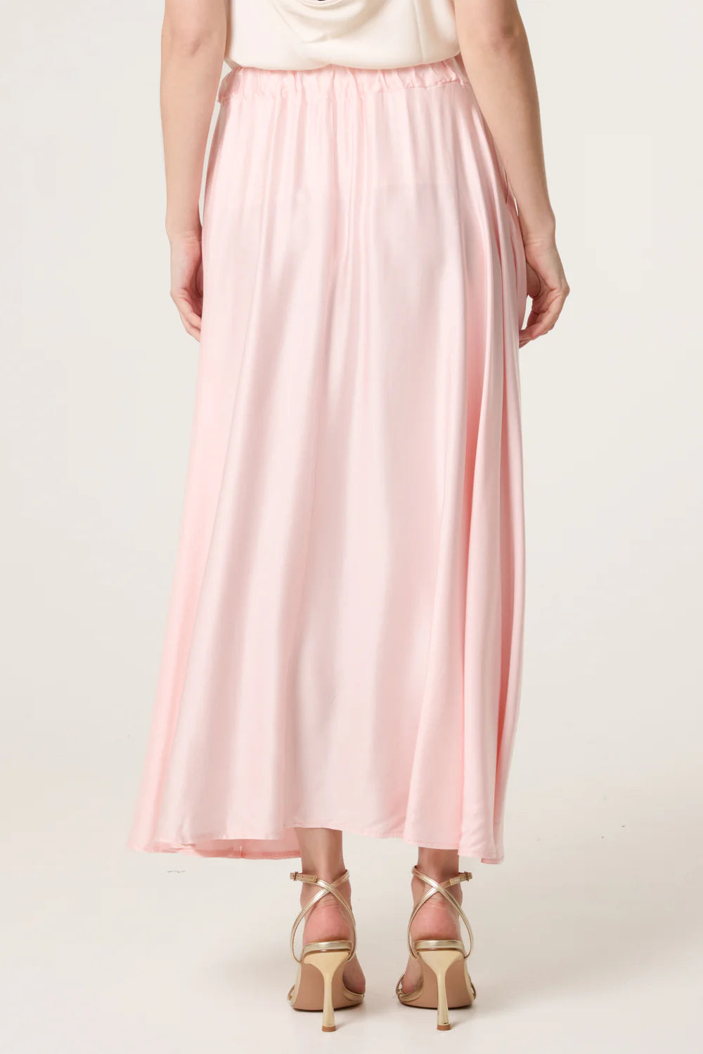 Elasticated Satin Maxi Skirt in Pink
