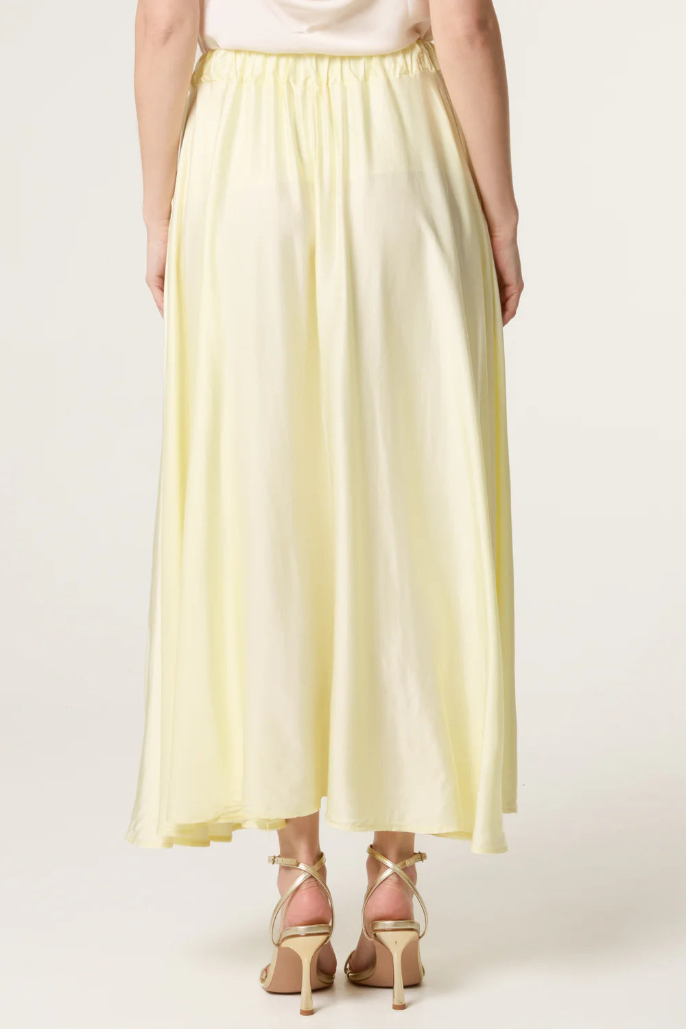 Elasticated Satin Maxi Skirt in Lemon